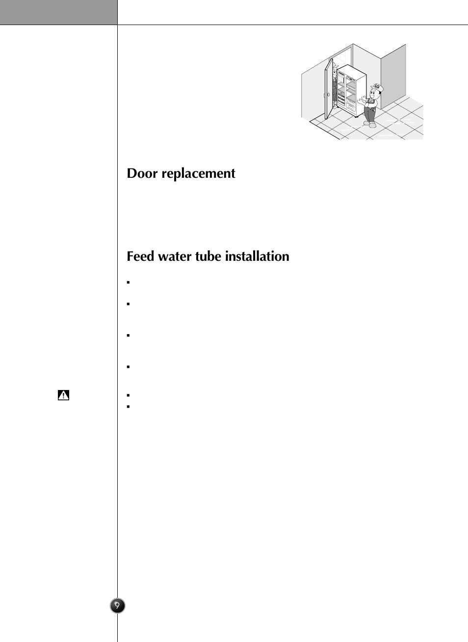 Door replacement feed water tube installation, Installation | LG LRSC26925SW User Manual | Page 9 / 36