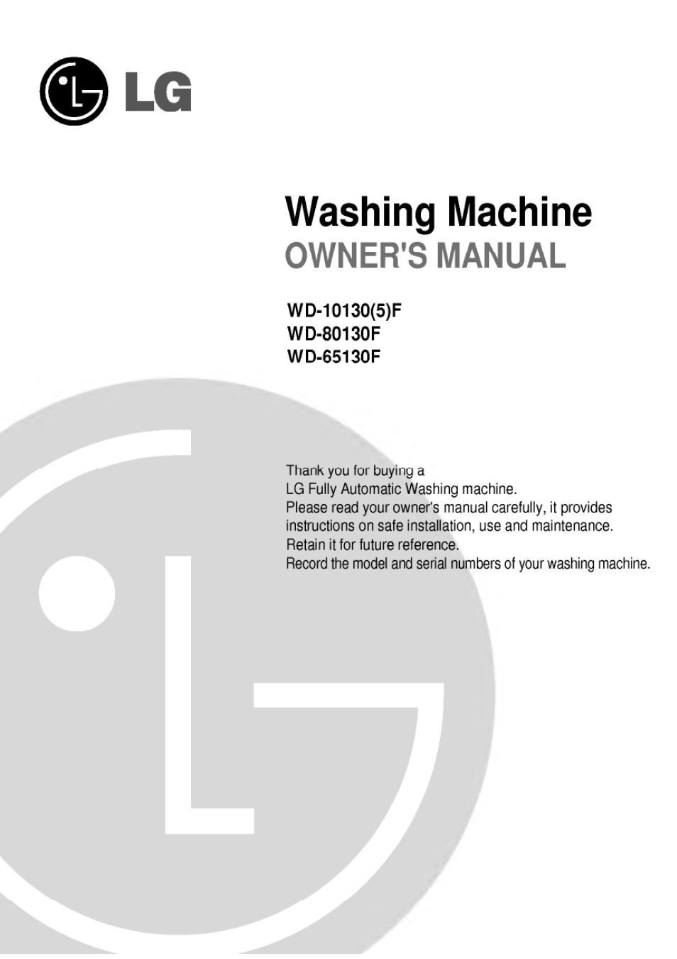 LG WD-65130F User Manual | 28 pages