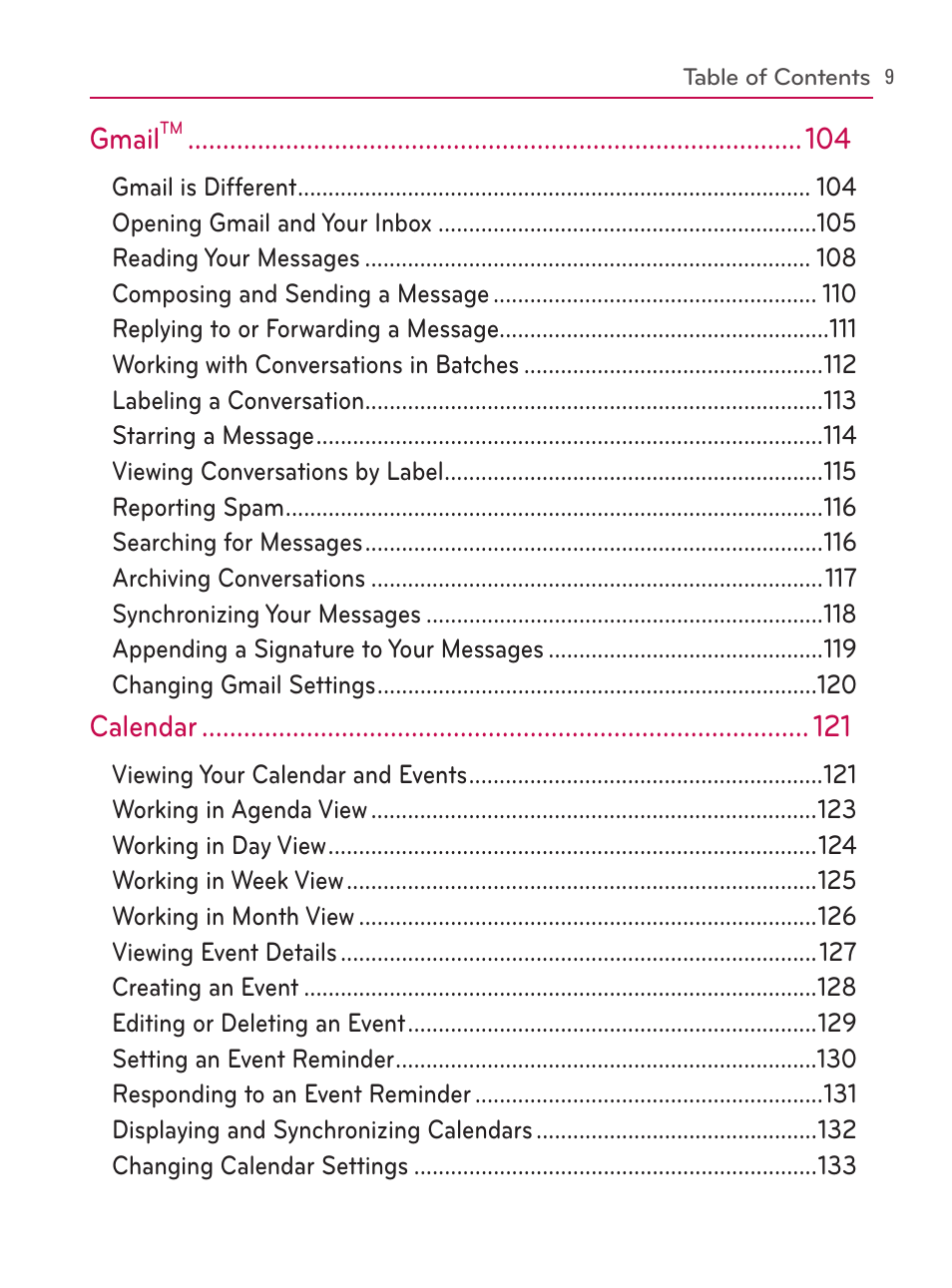 Gmail, Calendar | LG AS740 User Manual | Page 10 / 308