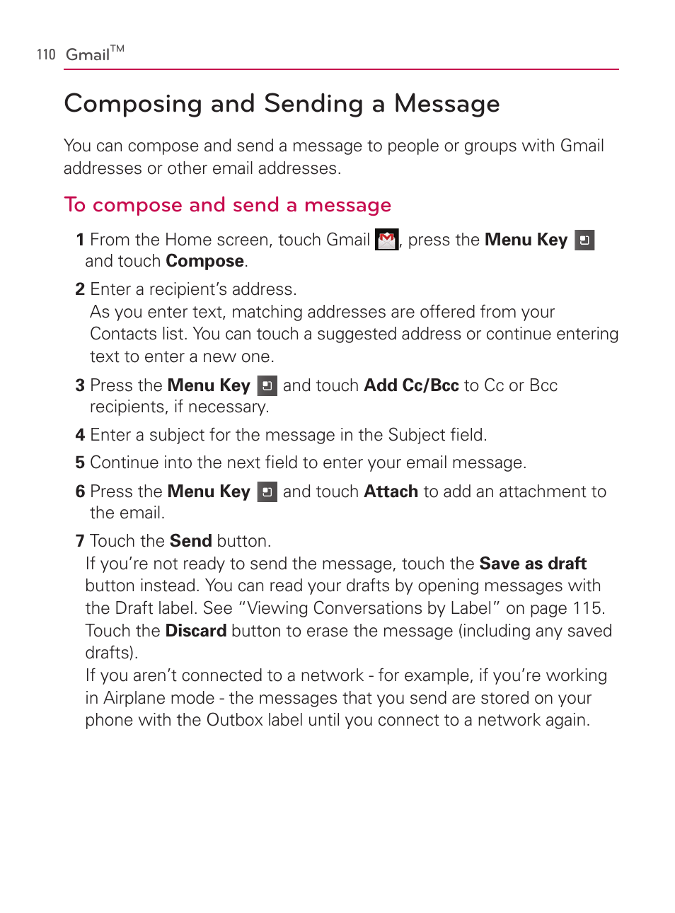 Composing and sending a message | LG AS740 User Manual | Page 111 / 308