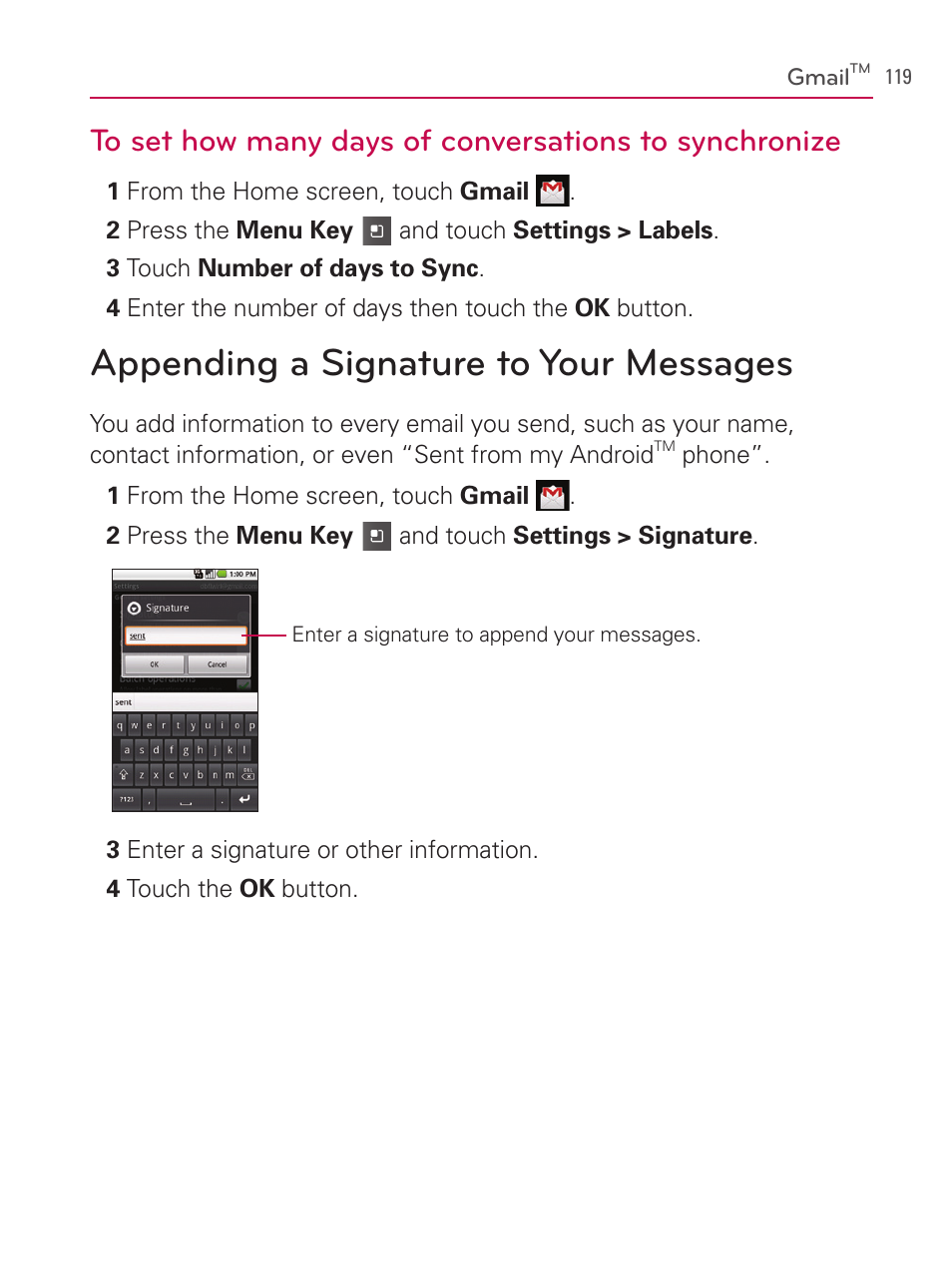 Appending a signature to your messages | LG AS740 User Manual | Page 120 / 308