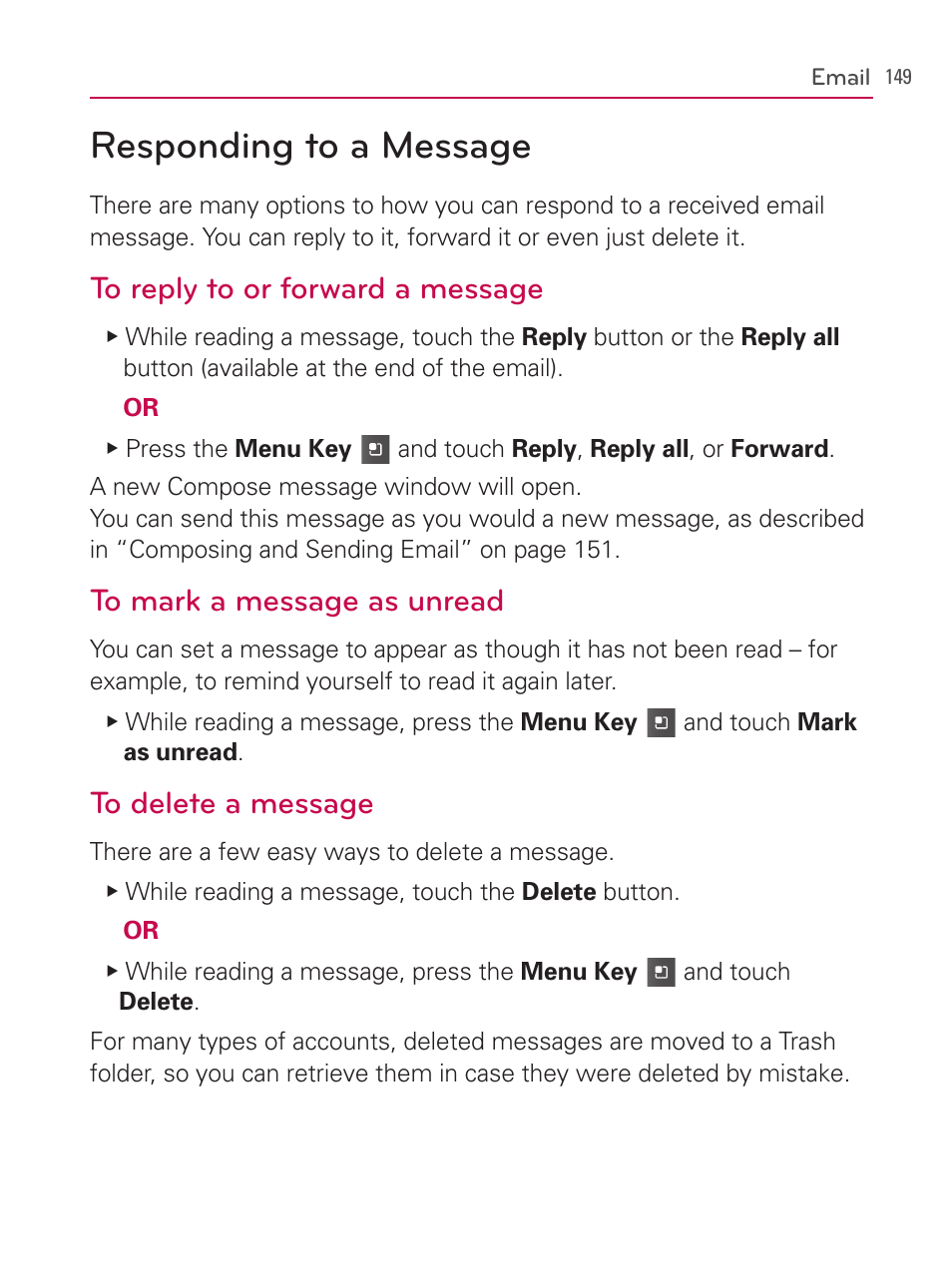 Responding to a message | LG AS740 User Manual | Page 150 / 308