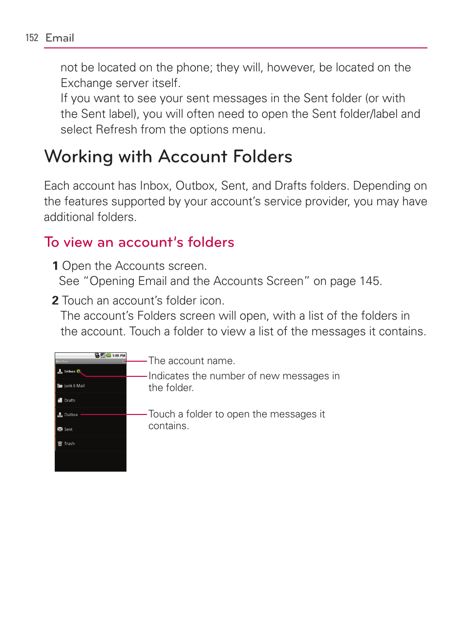 Working with account folders | LG AS740 User Manual | Page 153 / 308