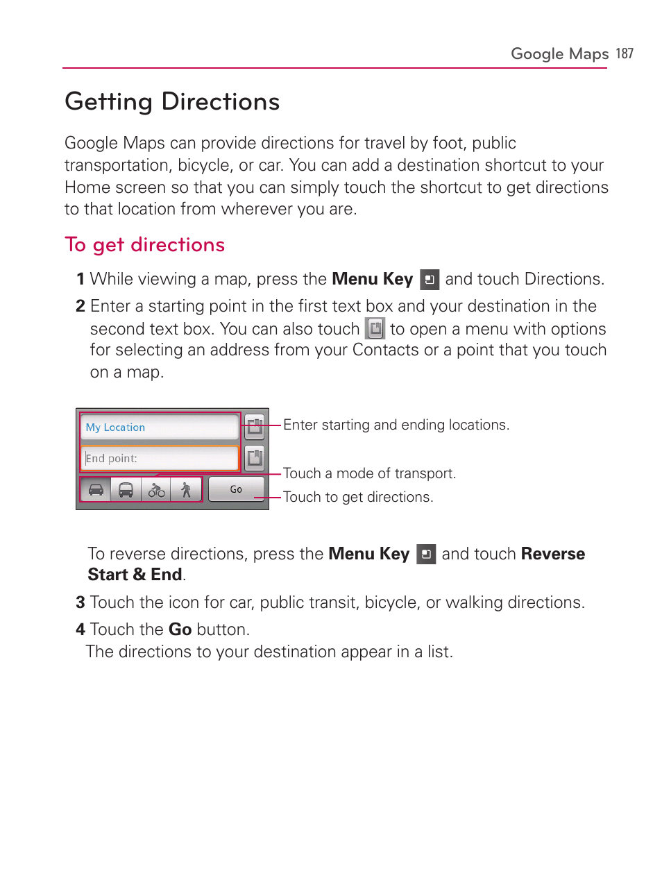 Getting directions | LG AS740 User Manual | Page 188 / 308