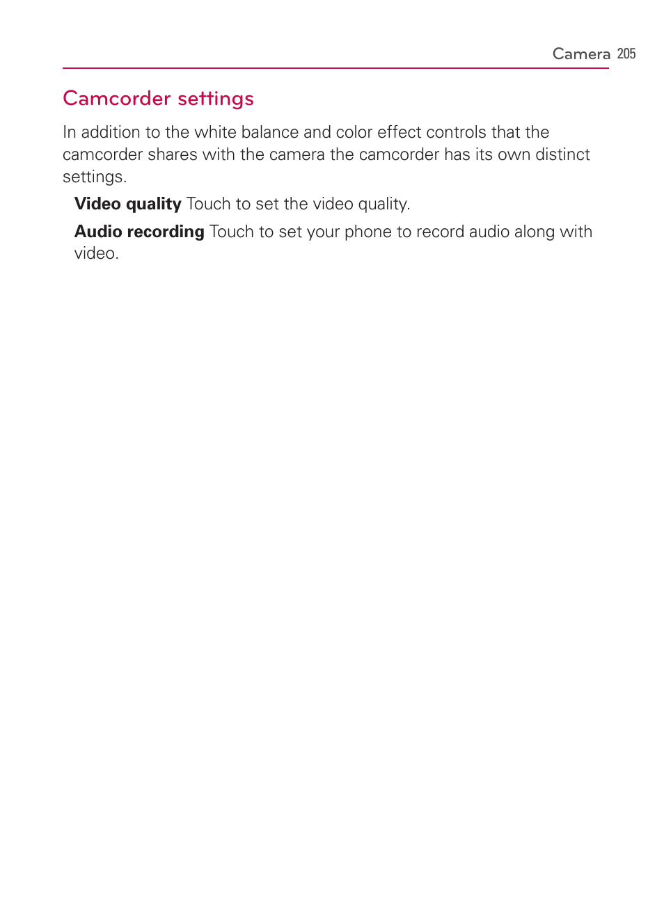 Camcorder settings | LG AS740 User Manual | Page 206 / 308