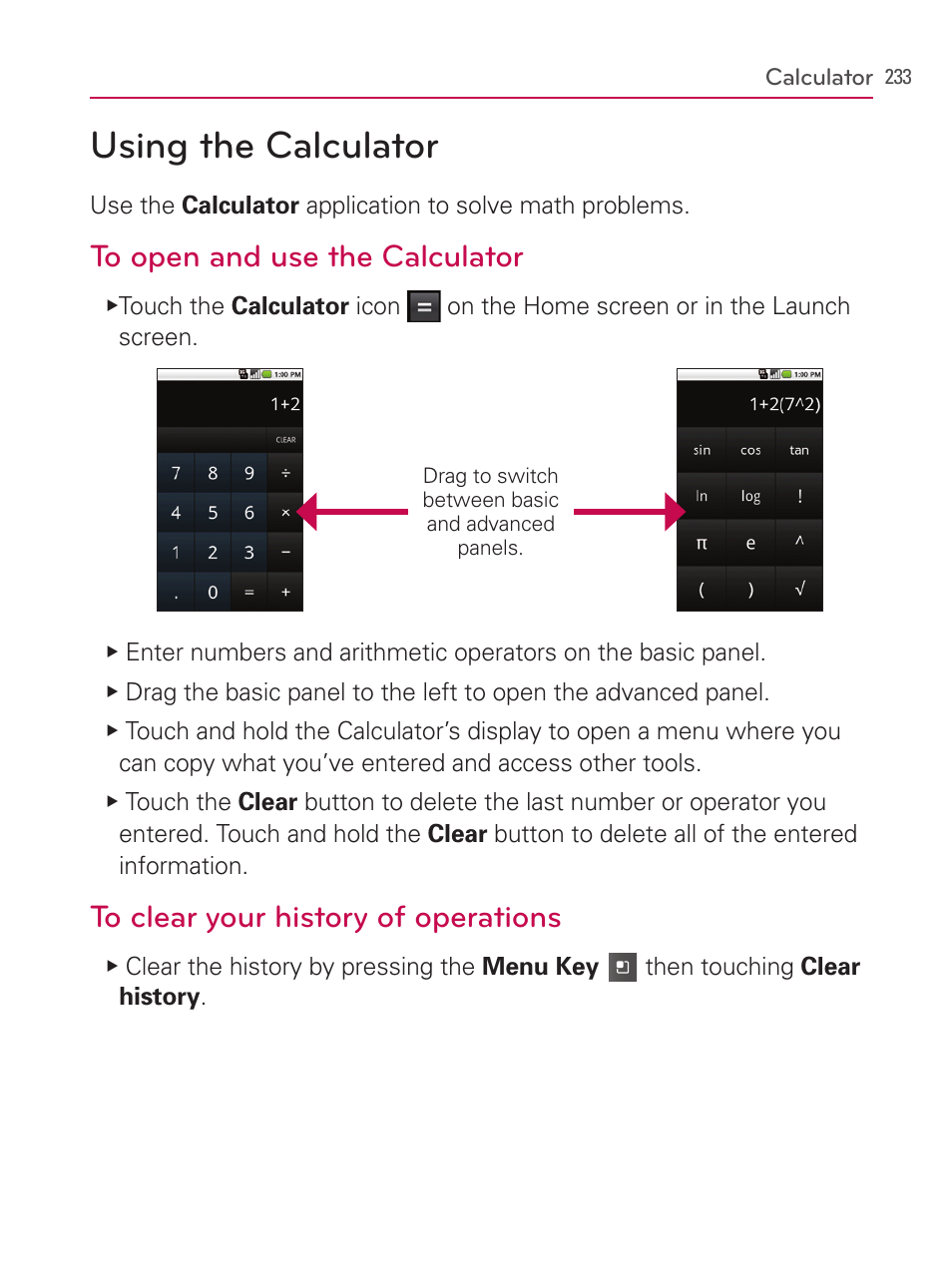 Calculator, Using the calculator | LG AS740 User Manual | Page 234 / 308