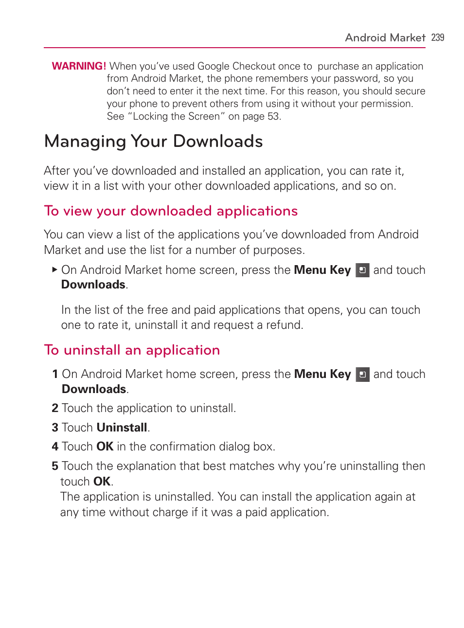 Managing your downloads | LG AS740 User Manual | Page 240 / 308