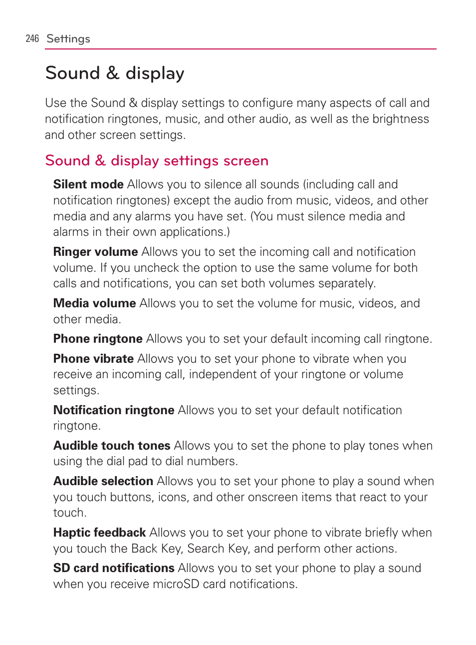 Sound & display, Sound & display settings screen | LG AS740 User Manual | Page 247 / 308