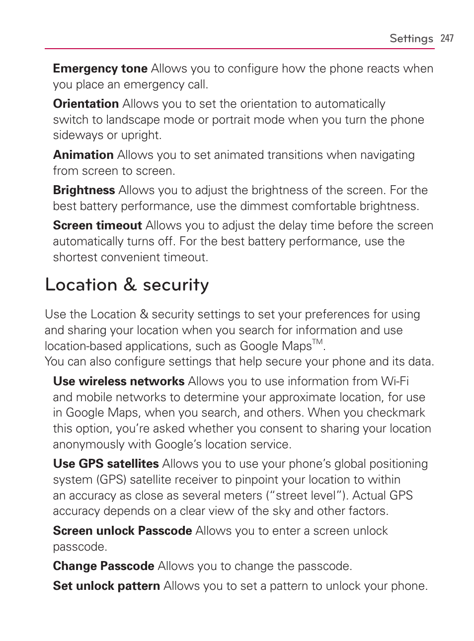 Location & security | LG AS740 User Manual | Page 248 / 308