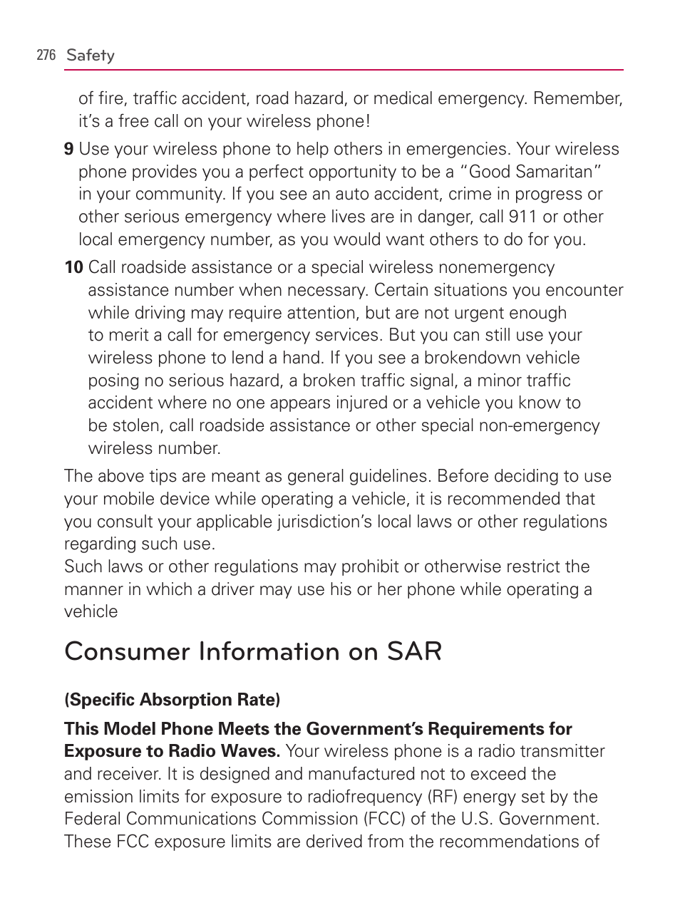 Consumer information on sar | LG AS740 User Manual | Page 277 / 308