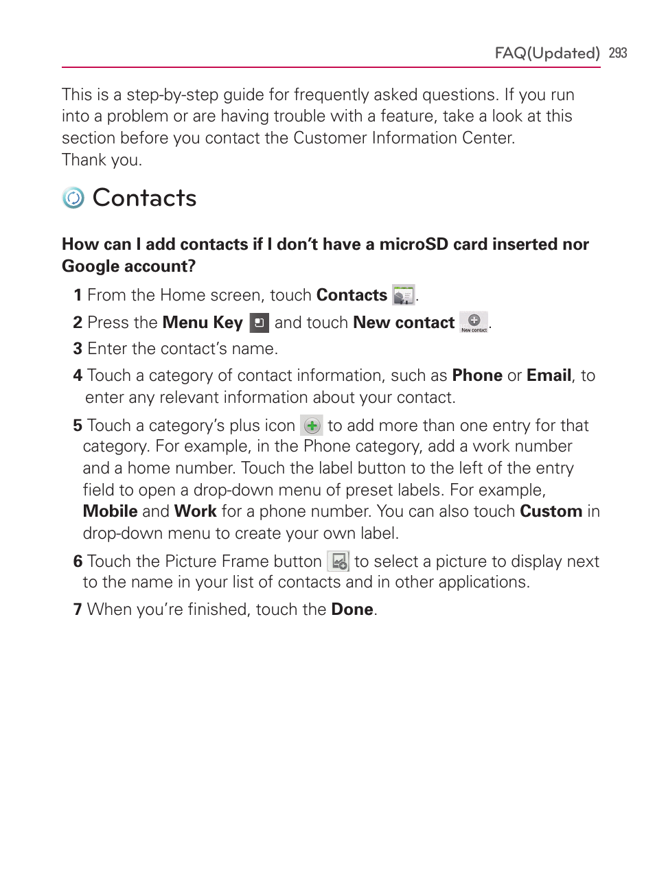 Faq(updated), Contacts | LG AS740 User Manual | Page 294 / 308