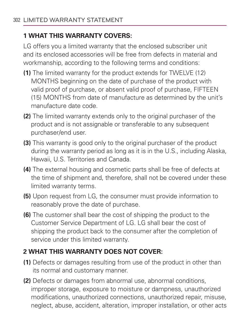 Limited warranty statement | LG AS740 User Manual | Page 303 / 308