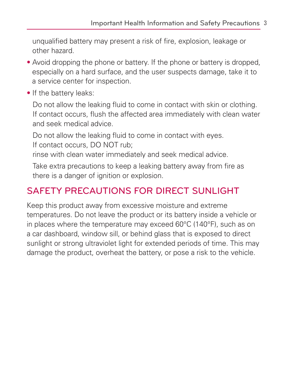 Safety precautions for direct sunlight | LG AS740 User Manual | Page 4 / 308