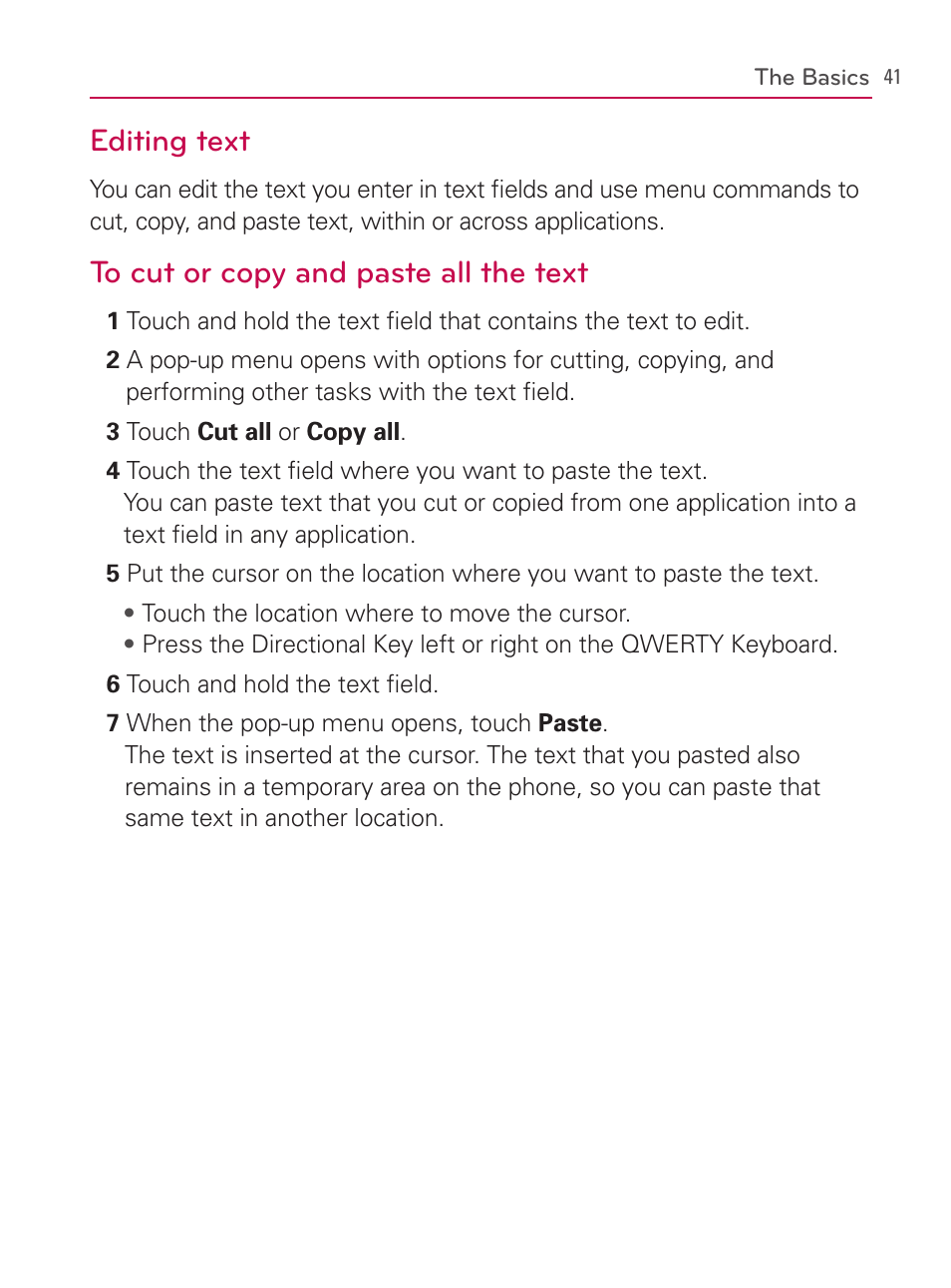 Editing text | LG AS740 User Manual | Page 42 / 308