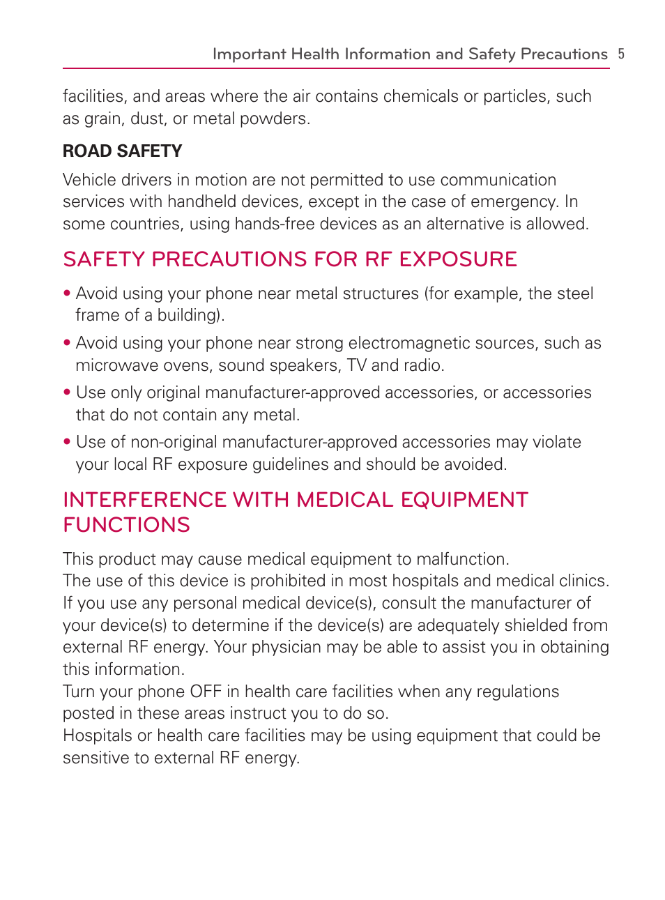 Safety precautions for rf exposure, Interference with medical equipment functions | LG AS740 User Manual | Page 6 / 308