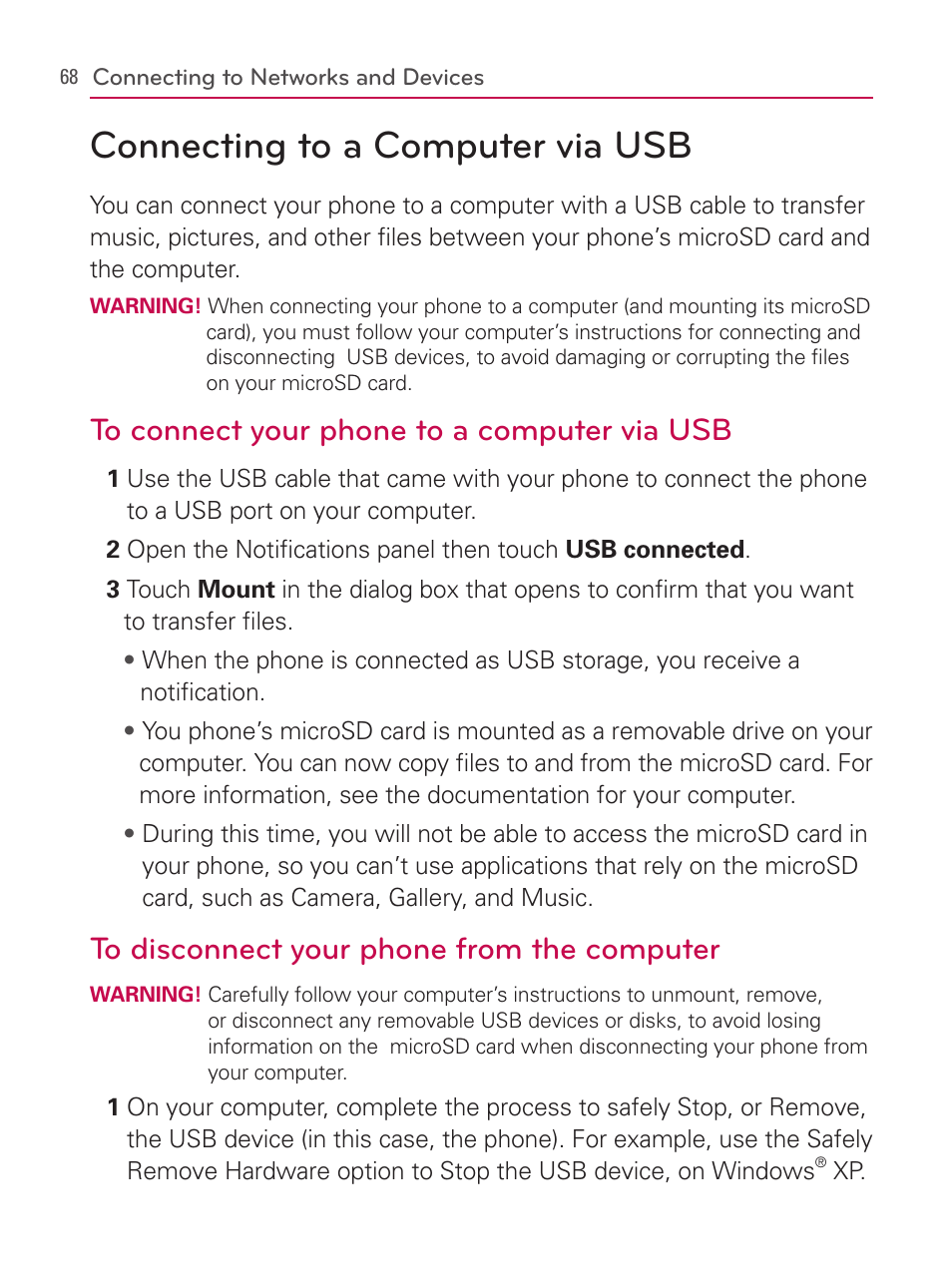 Connecting to a computer via usb | LG AS740 User Manual | Page 69 / 308