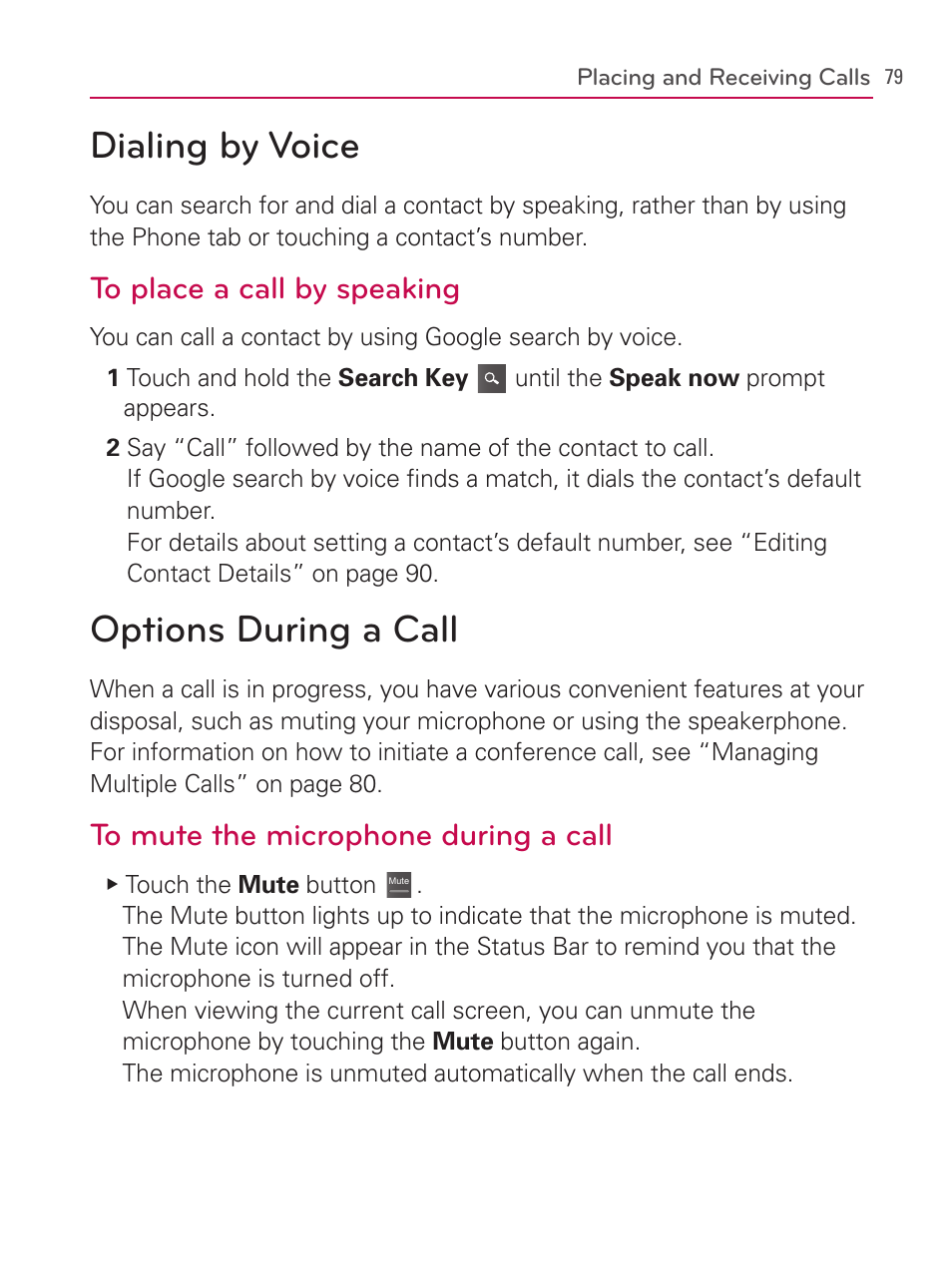 Dialing by voice, Options during a call, Dialing by voice options during a call | LG AS740 User Manual | Page 80 / 308