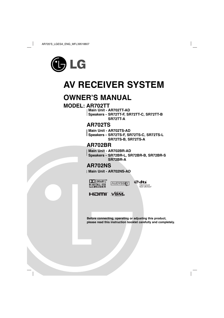 LG AR702TS User Manual | 44 pages