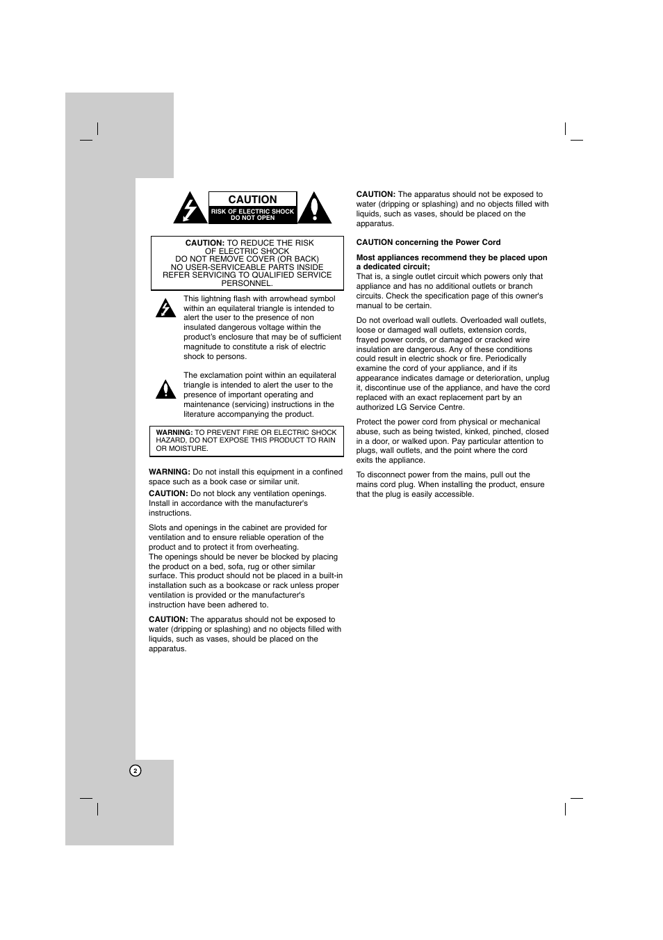 Caution | LG AR702TS User Manual | Page 2 / 44