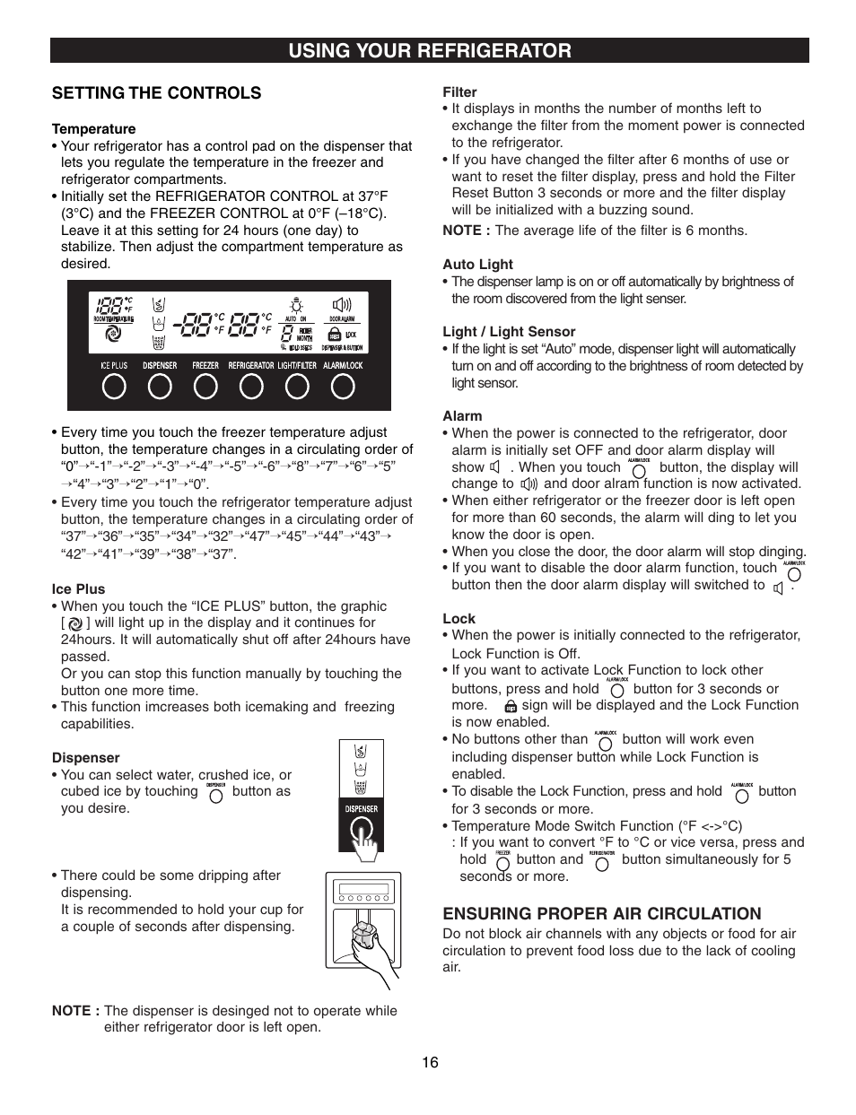 Using your refrigerator | LG LFX21970 User Manual | Page 16 / 109