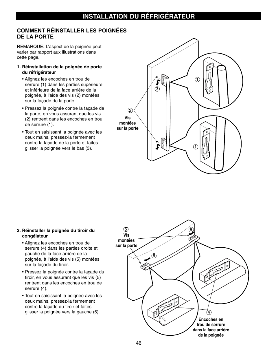 Installation du réfrigérateur | LG LFX21970 User Manual | Page 46 / 109