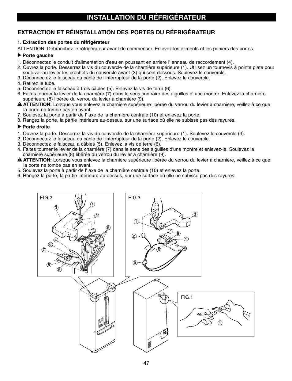 Installation du réfrigérateur | LG LFX21970 User Manual | Page 47 / 109
