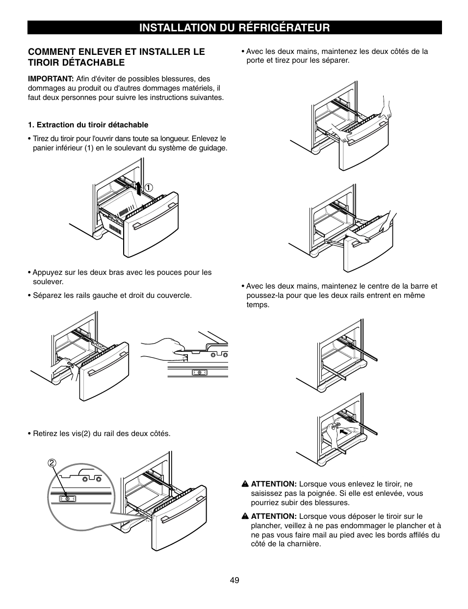 Installation du réfrigérateur | LG LFX21970 User Manual | Page 49 / 109