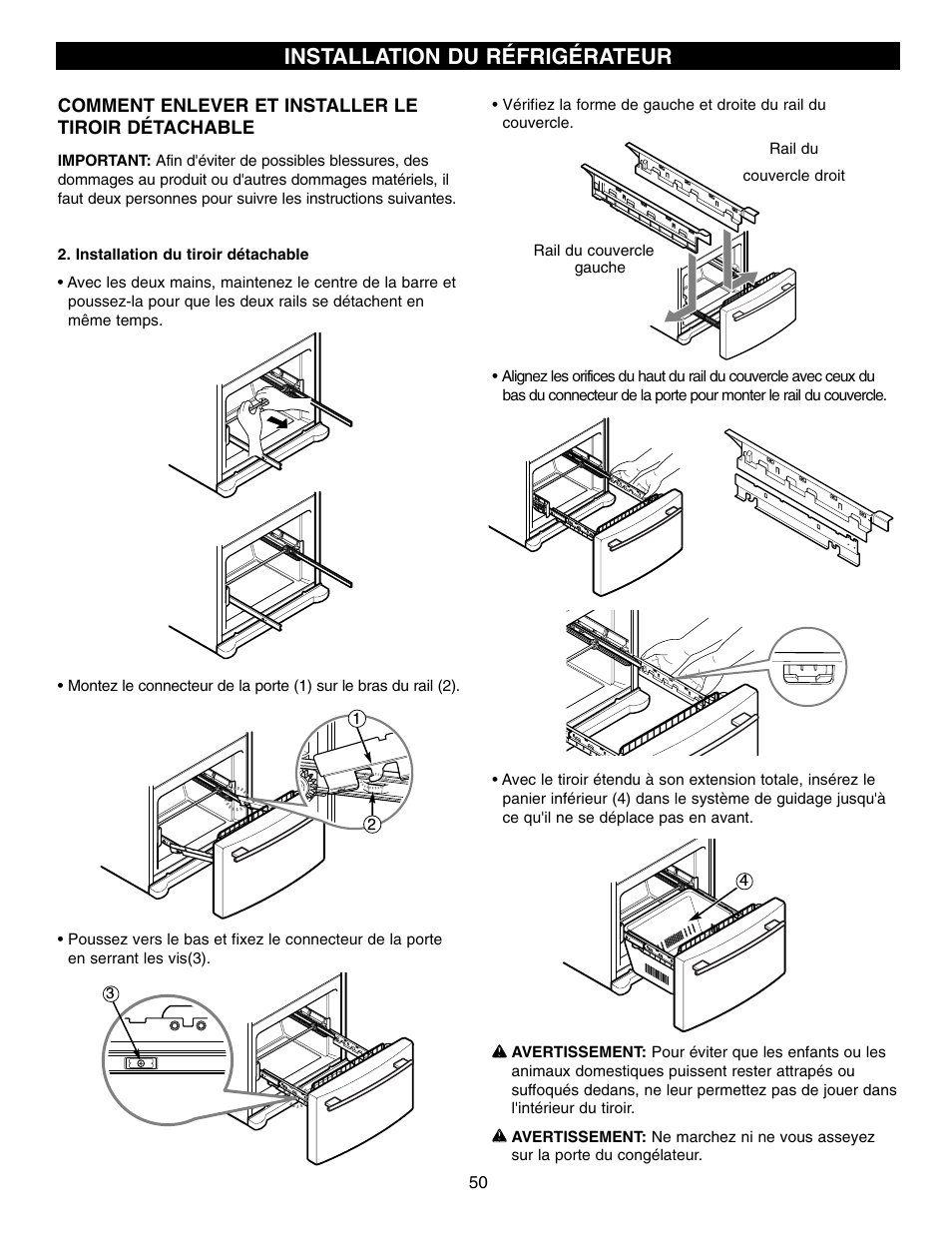 Installation du réfrigérateur | LG LFX21970 User Manual | Page 50 / 109