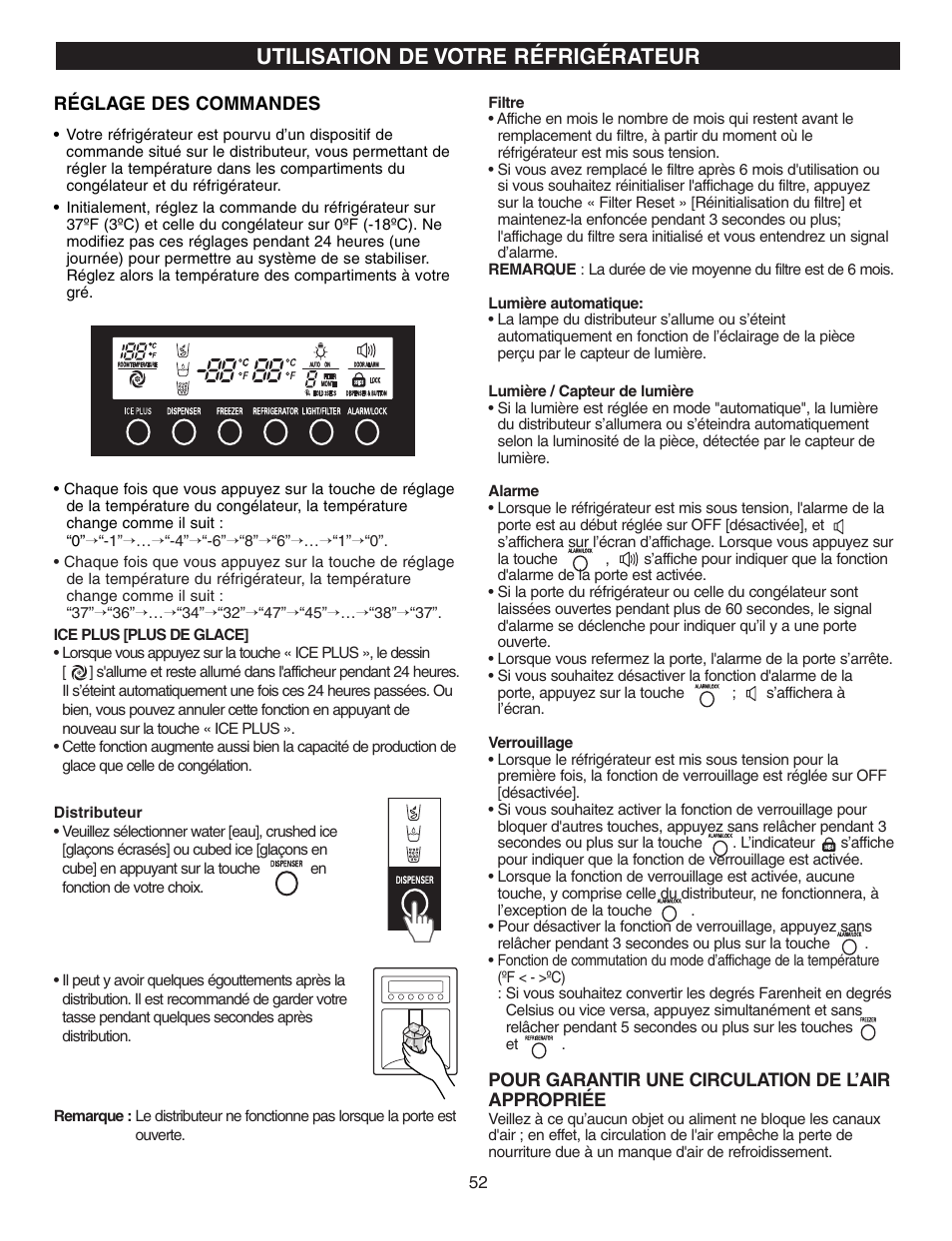 Utilisation de votre réfrigérateur | LG LFX21970 User Manual | Page 52 / 109