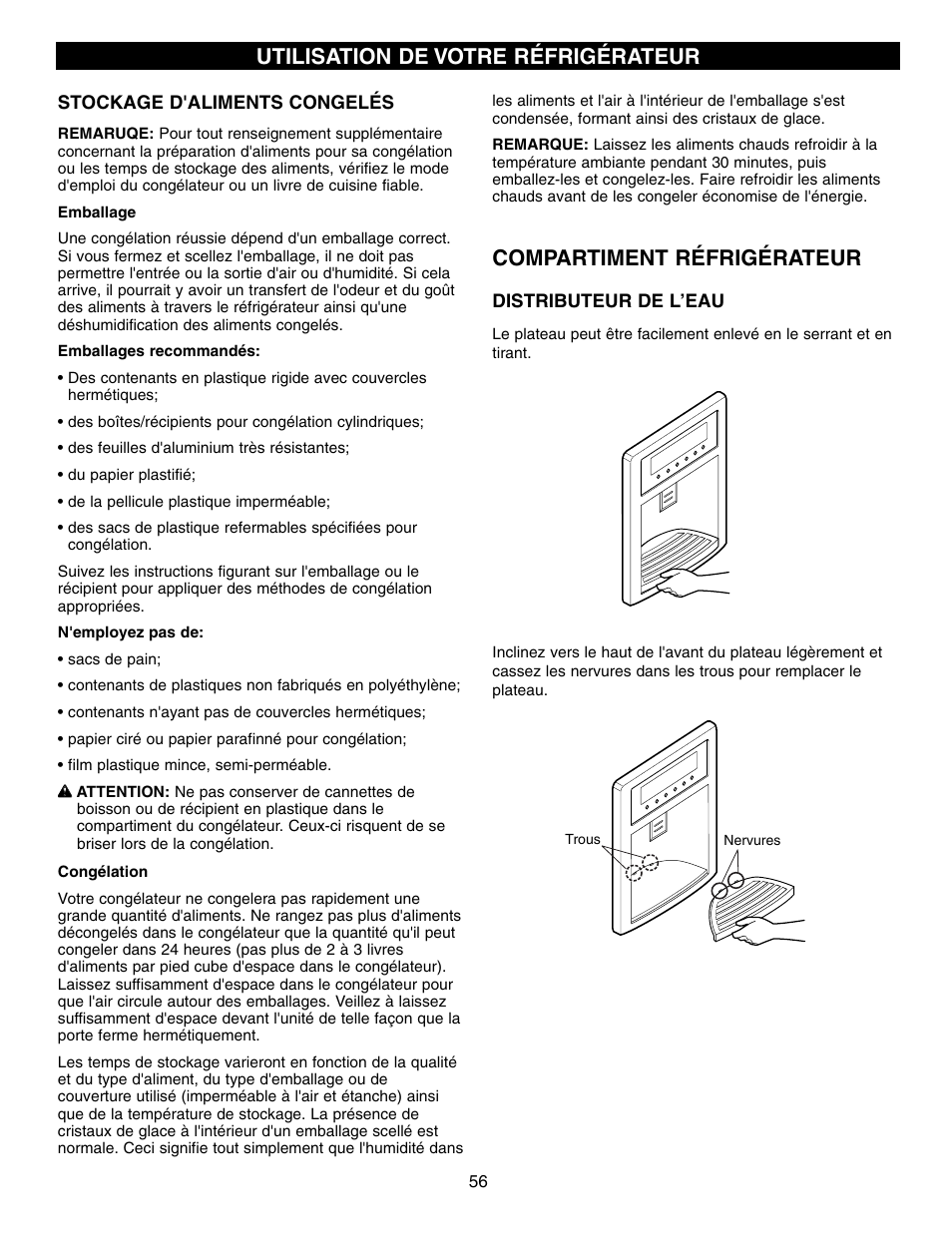 Compartiment réfrigérateur, Utilisation de votre réfrigérateur | LG LFX21970 User Manual | Page 56 / 109