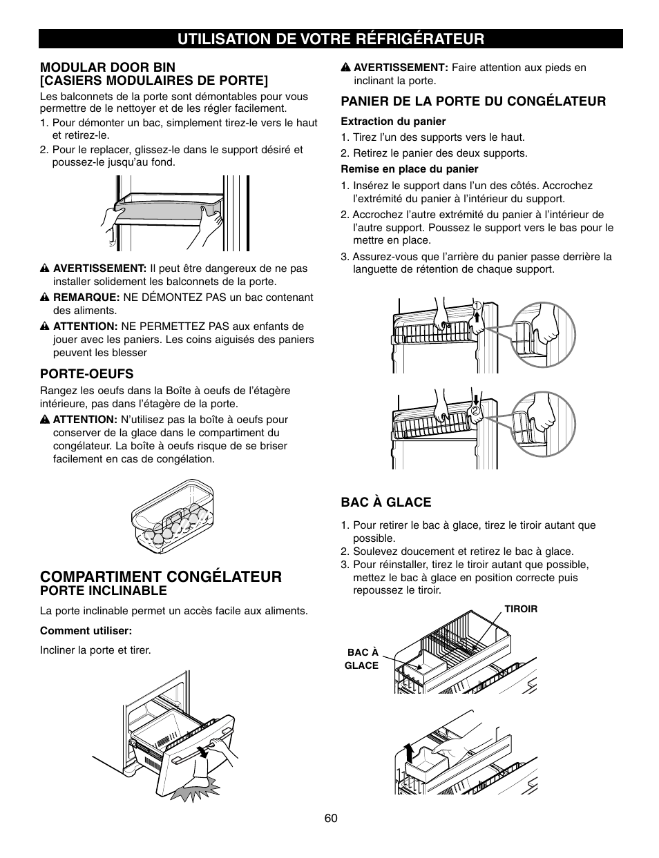 Compartiment congélateur, Utilisation de votre réfrigérateur | LG LFX21970 User Manual | Page 60 / 109
