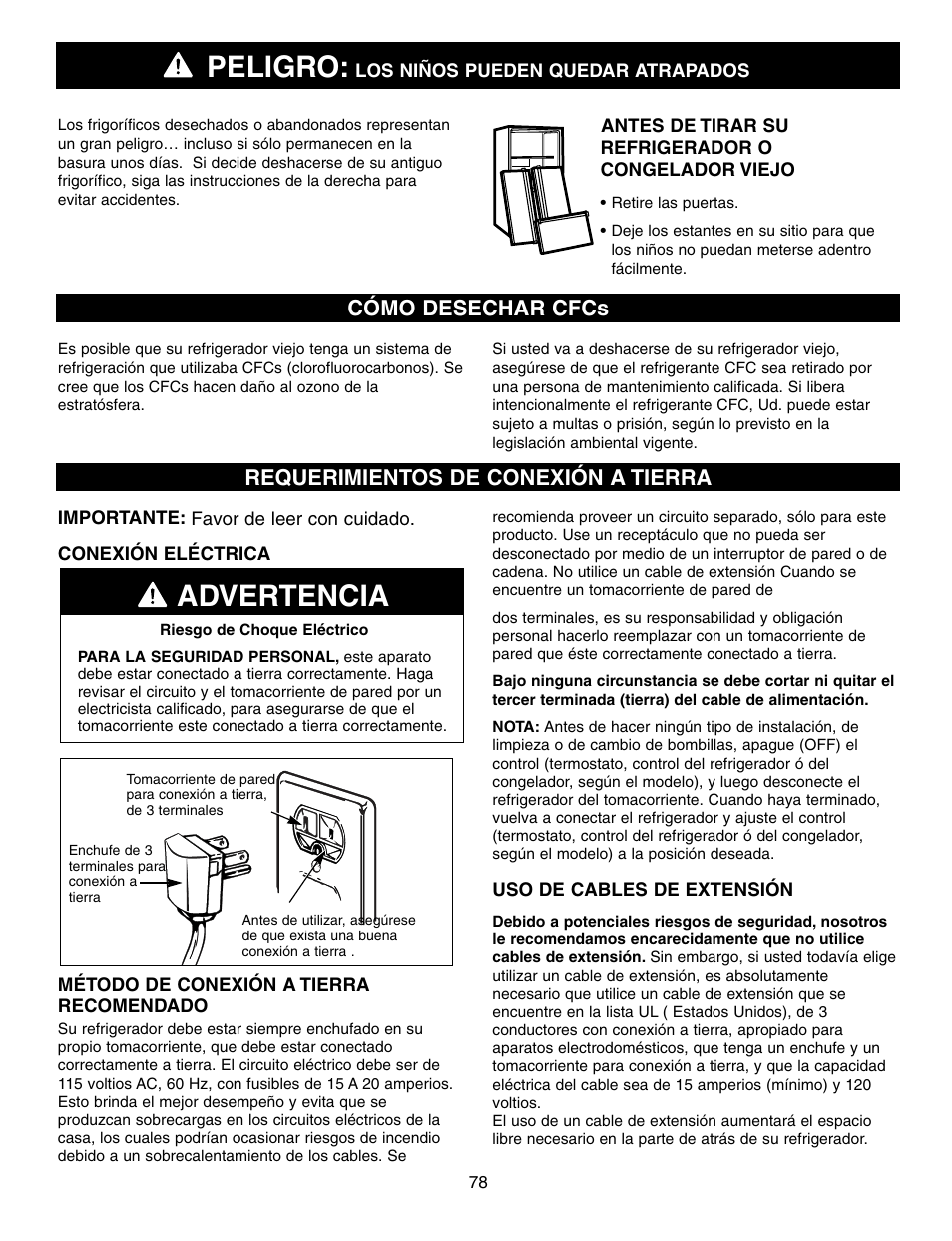 Advertencia, Peligro | LG LFX21970 User Manual | Page 78 / 109