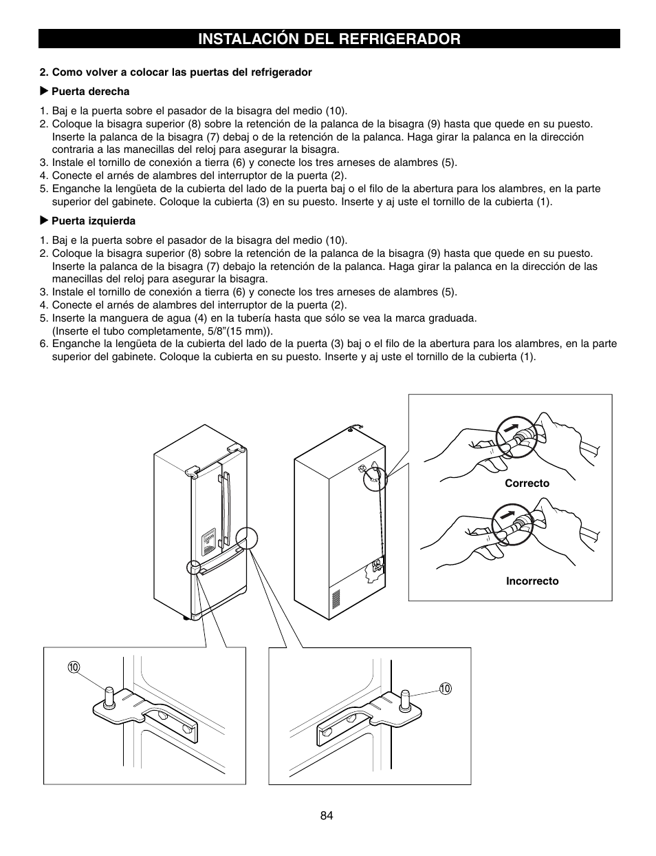 Instalación del refrigerador | LG LFX21970 User Manual | Page 84 / 109