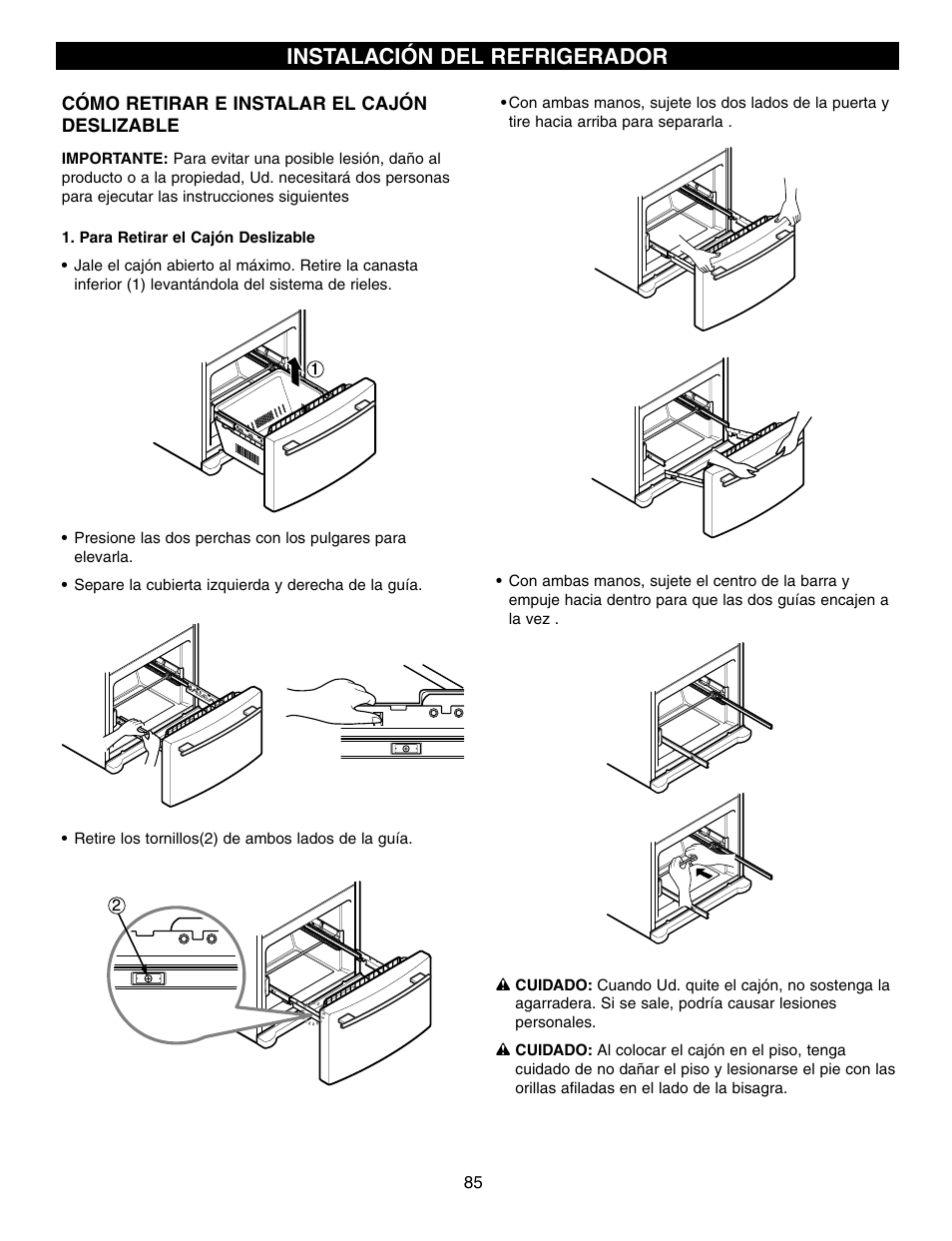 Instalación del refrigerador | LG LFX21970 User Manual | Page 85 / 109