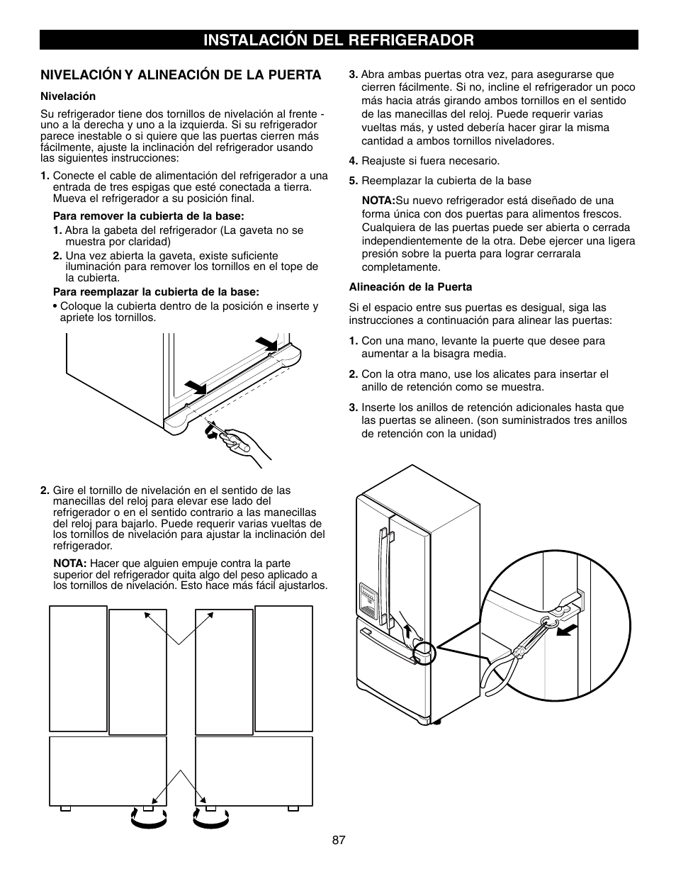 Instalación del refrigerador | LG LFX21970 User Manual | Page 87 / 109