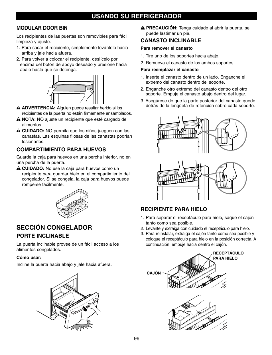 Sección congelador, Usando su refrigerador | LG LFX21970 User Manual | Page 96 / 109