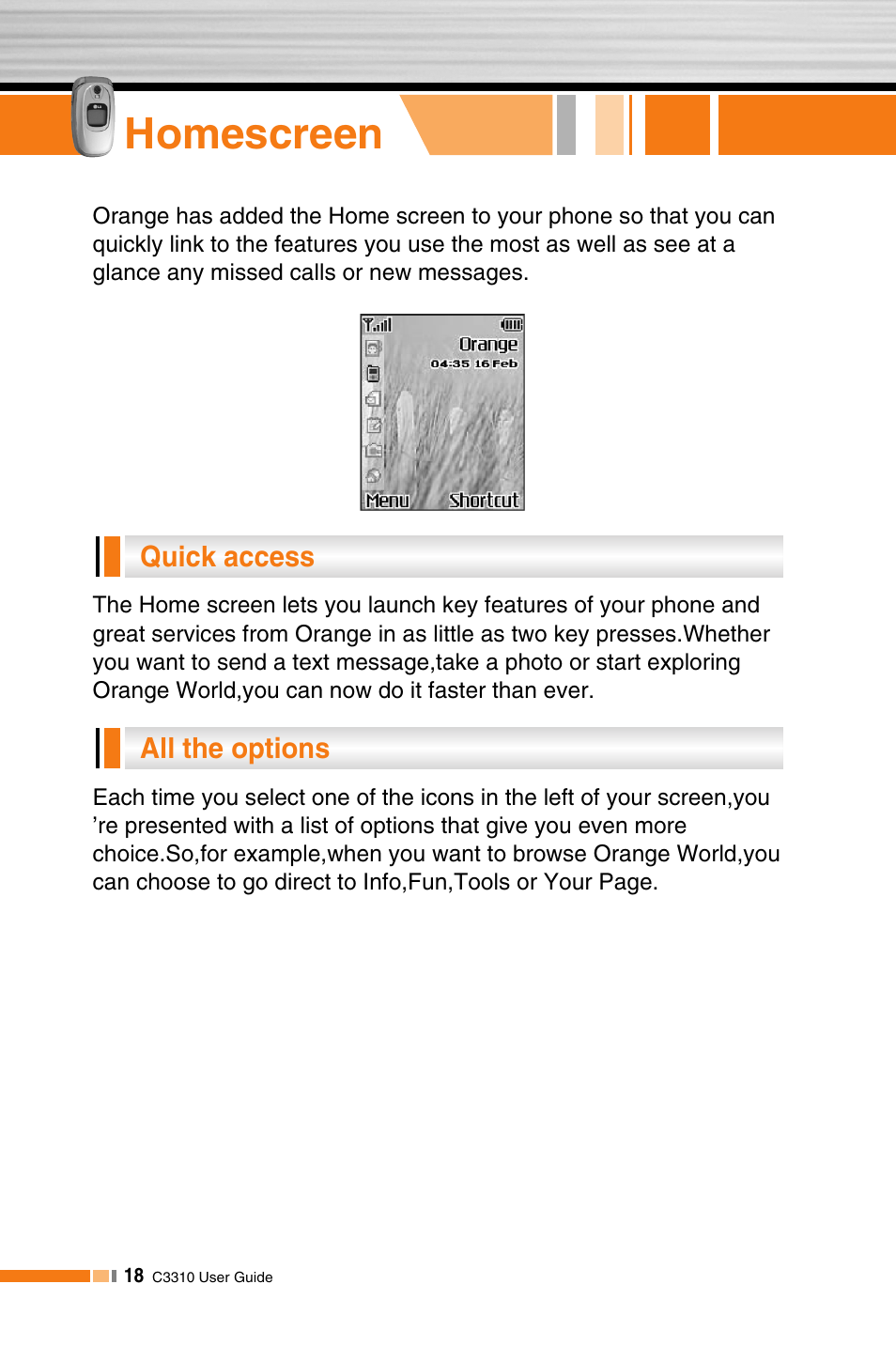 Homescreen | LG C3310 User Manual | Page 17 / 89