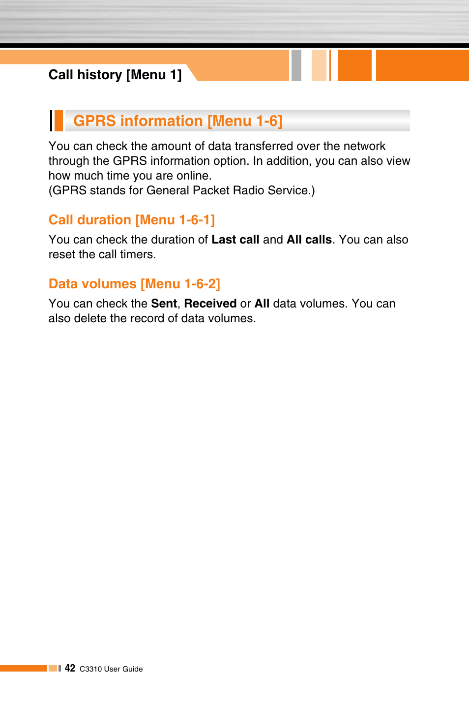 Gprs information [menu 1-6 | LG C3310 User Manual | Page 41 / 89