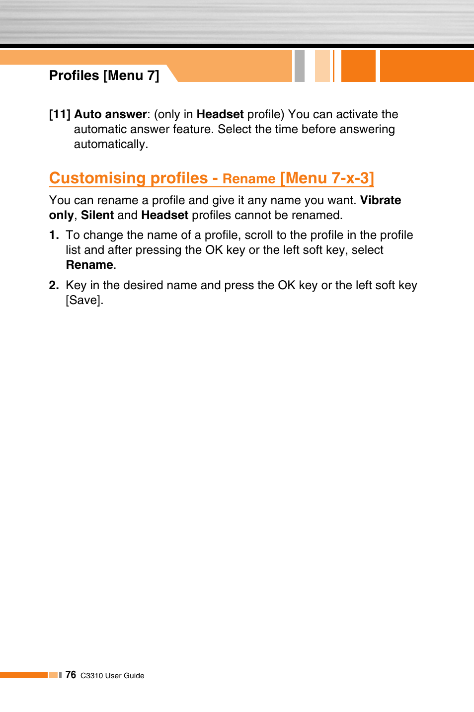 Customising profiles, Menu 7-x-3 | LG C3310 User Manual | Page 75 / 89