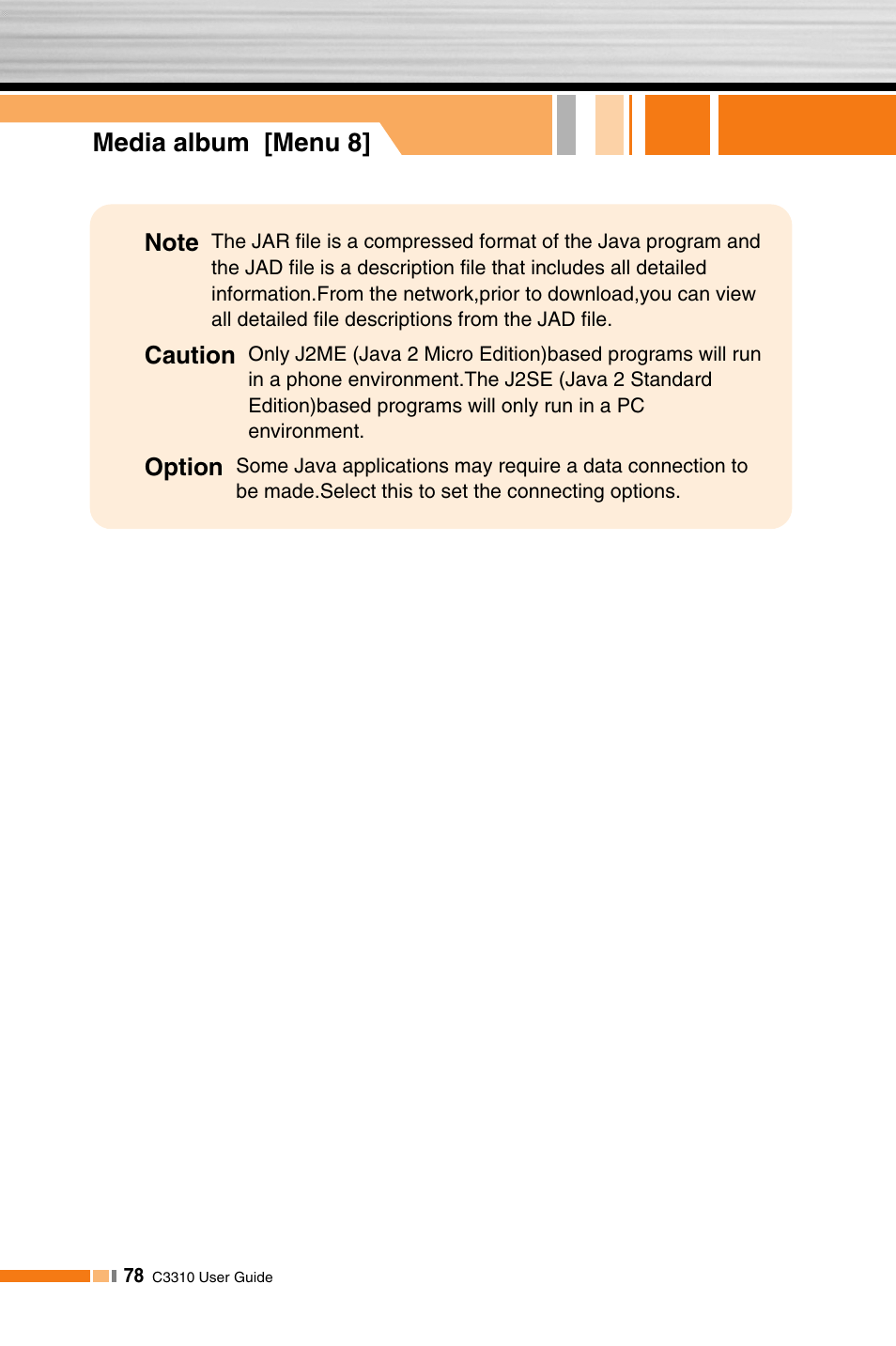 Media album [menu 8 | LG C3310 User Manual | Page 77 / 89