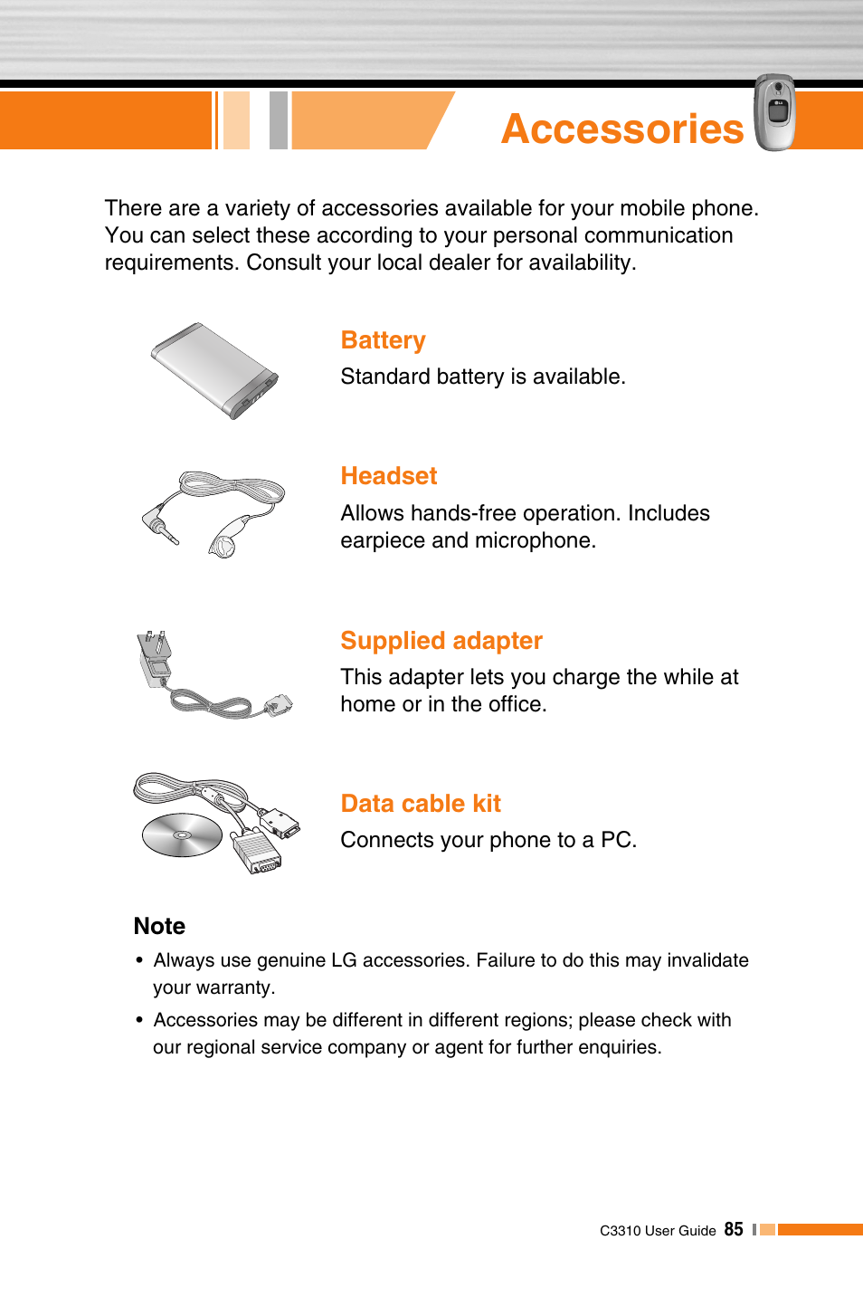 Accessories | LG C3310 User Manual | Page 84 / 89