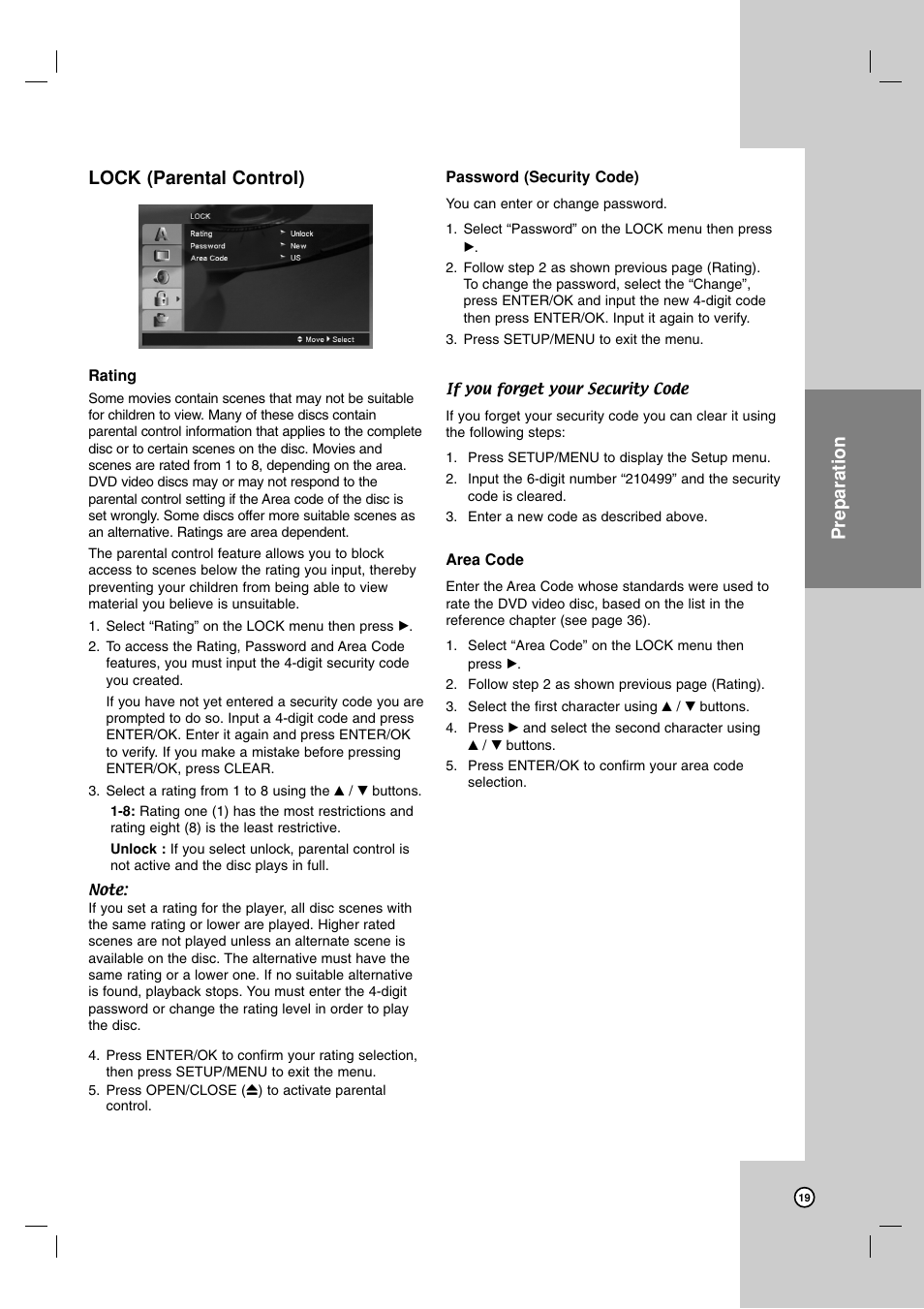 Preparation lock (parental control) | LG V194H User Manual | Page 19 / 40