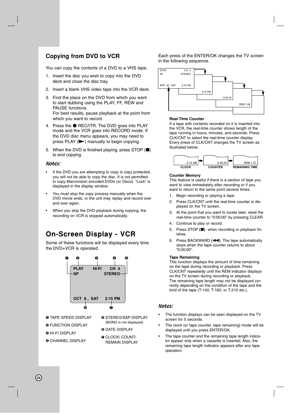 On-screen display - vcr, Copying from dvd to vcr | LG V194H User Manual | Page 26 / 40