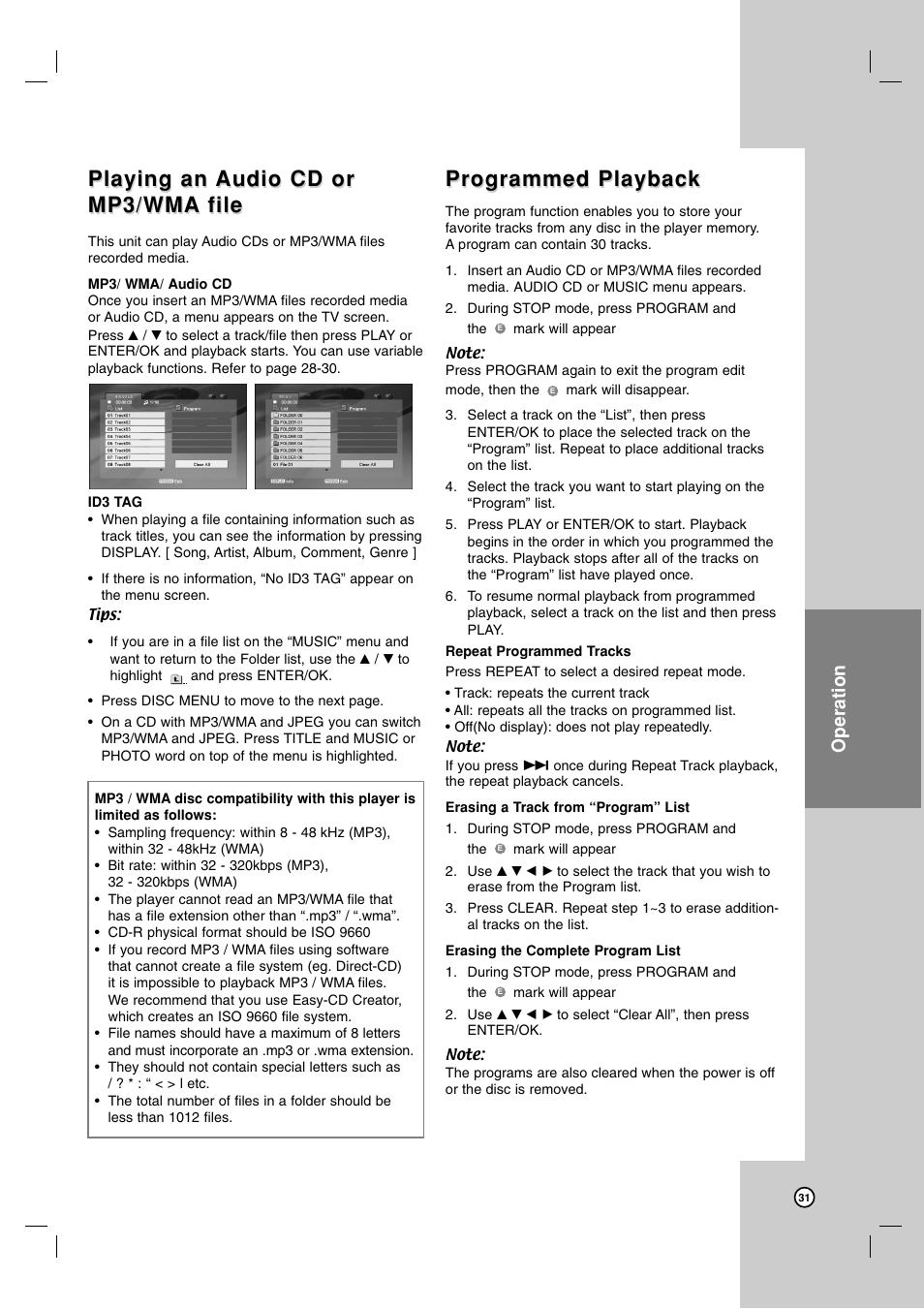 Playing an, Programmed playback, Operation | LG V194H User Manual | Page 31 / 40