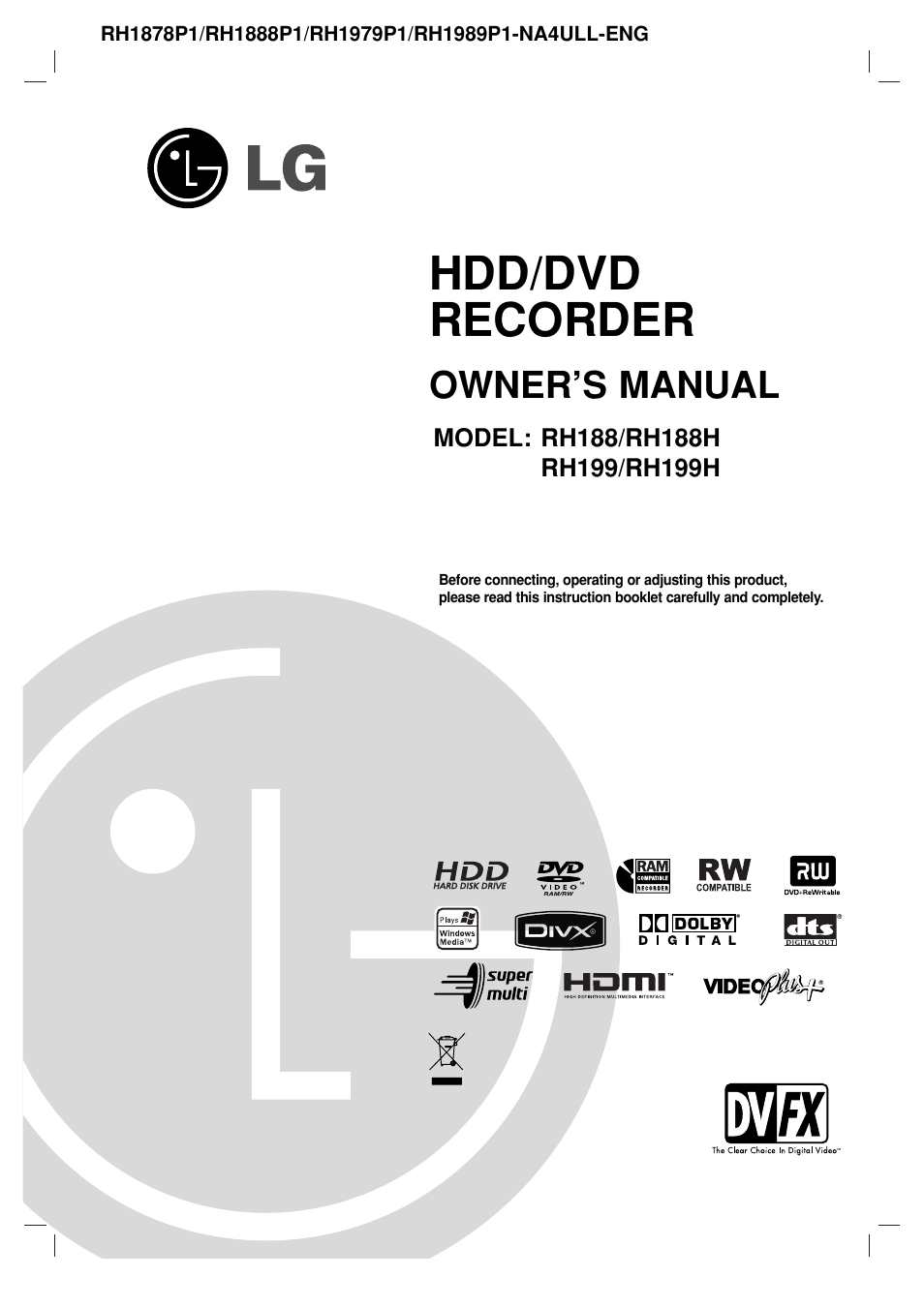 LG RH188 User Manual | 60 pages