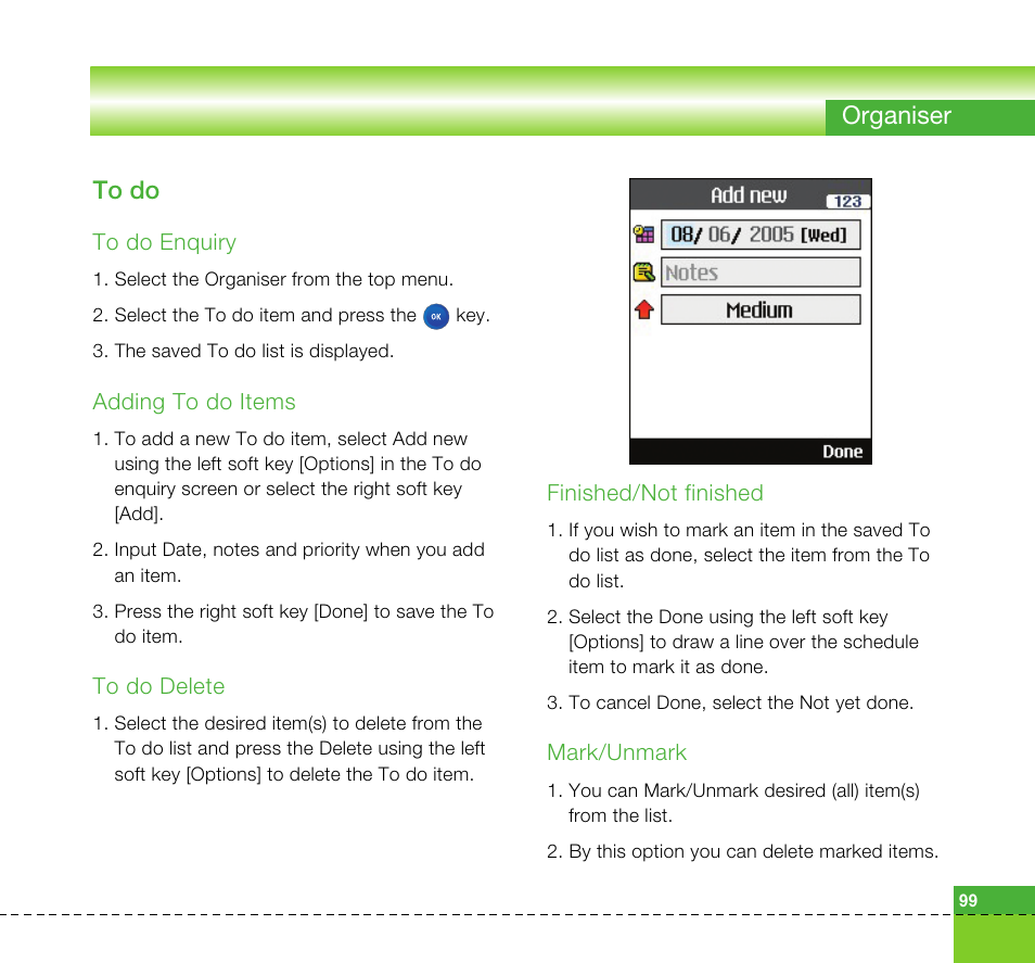 Organiser to do | LG U8360 User Manual | Page 101 / 140