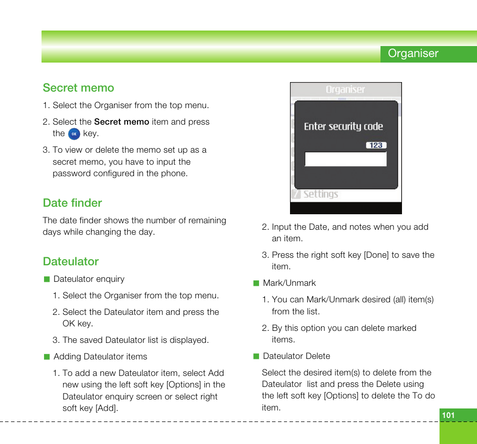 Date finder, Dateulator | LG U8360 User Manual | Page 103 / 140