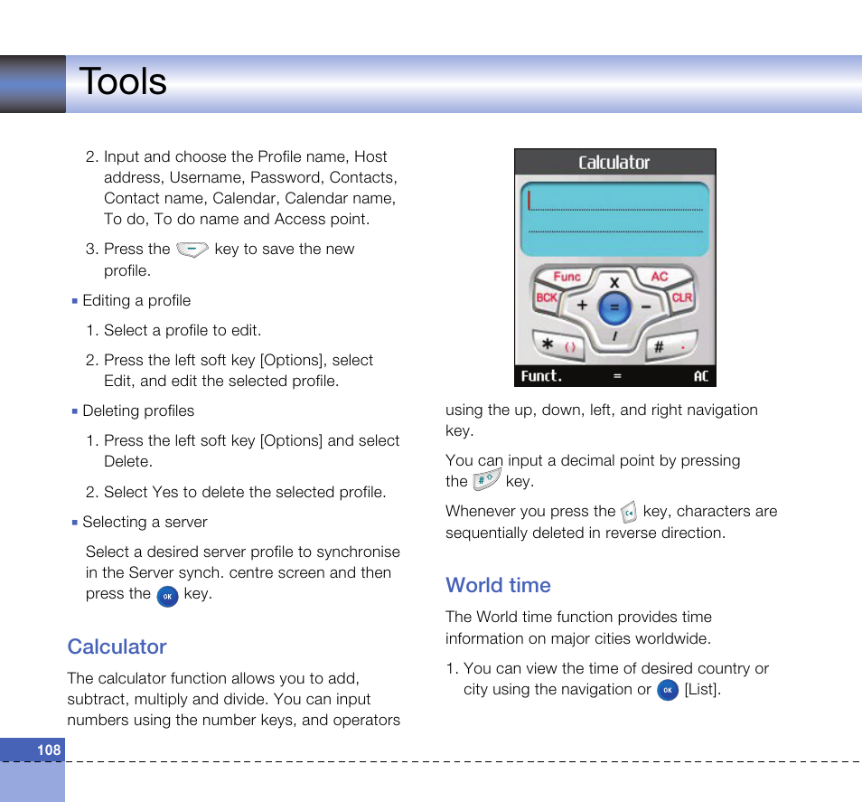 Tools, Calculator, World time | LG U8360 User Manual | Page 110 / 140
