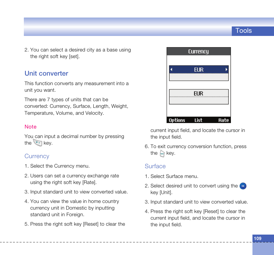 Tools, Unit converter | LG U8360 User Manual | Page 111 / 140