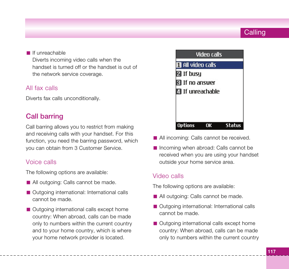 Calling, Call barring | LG U8360 User Manual | Page 119 / 140